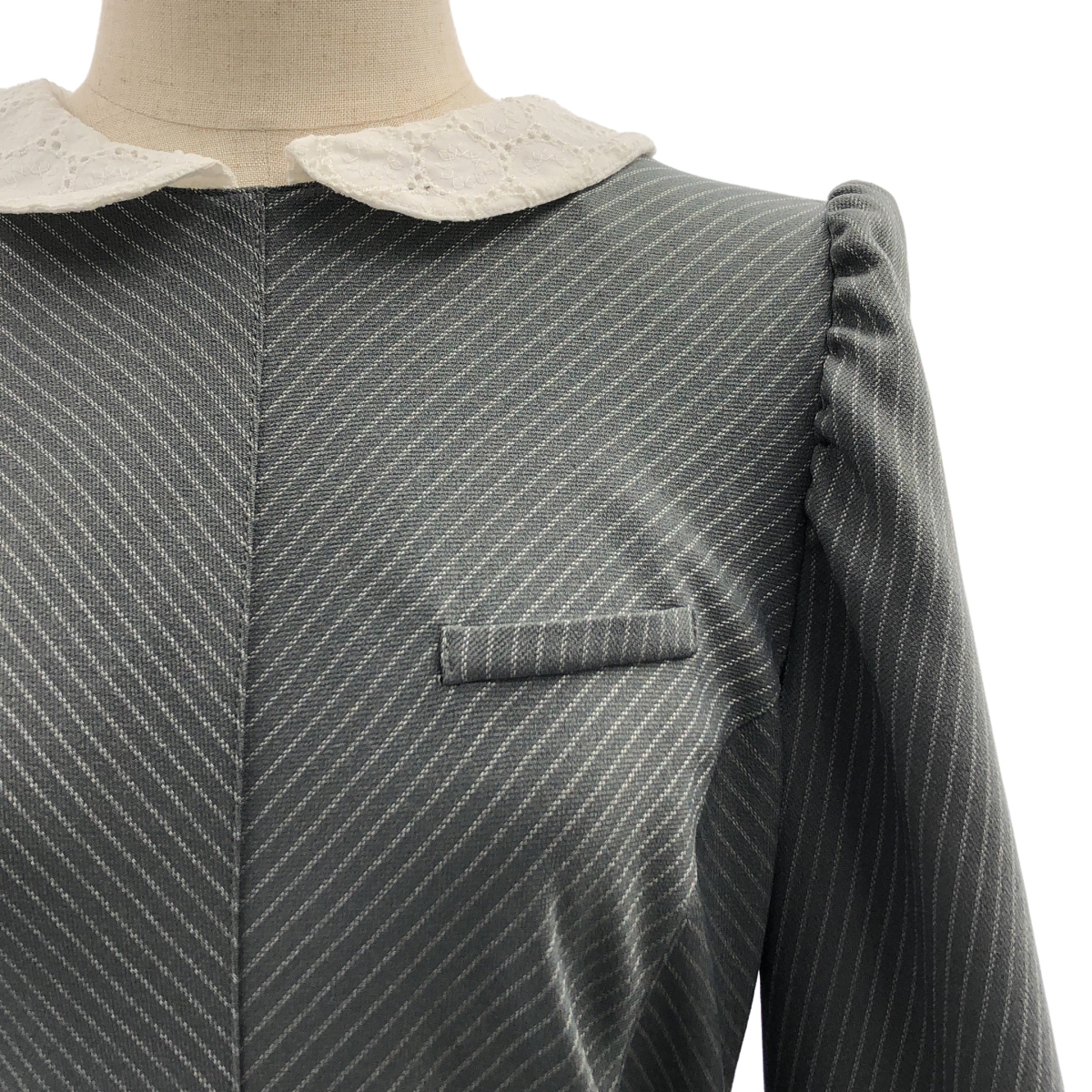 madder madder / マダマダ ストライプ レースカラー バックジップ ボリューム ワンピース