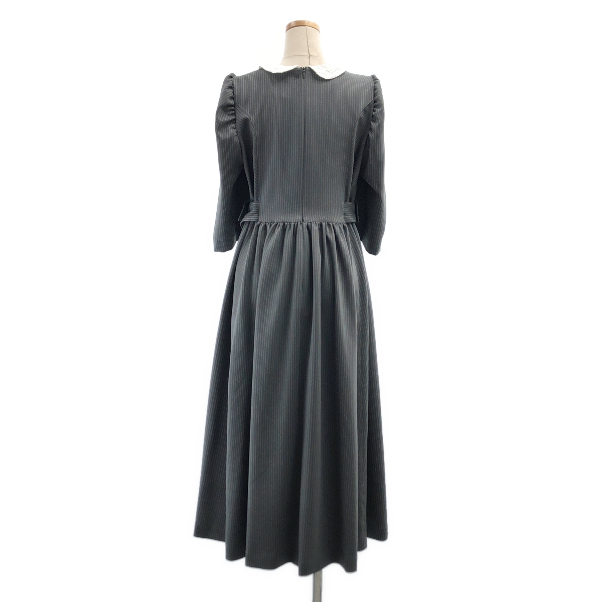 madder madder / マダマダ ストライプ レースカラー バックジップ ボリューム ワンピース