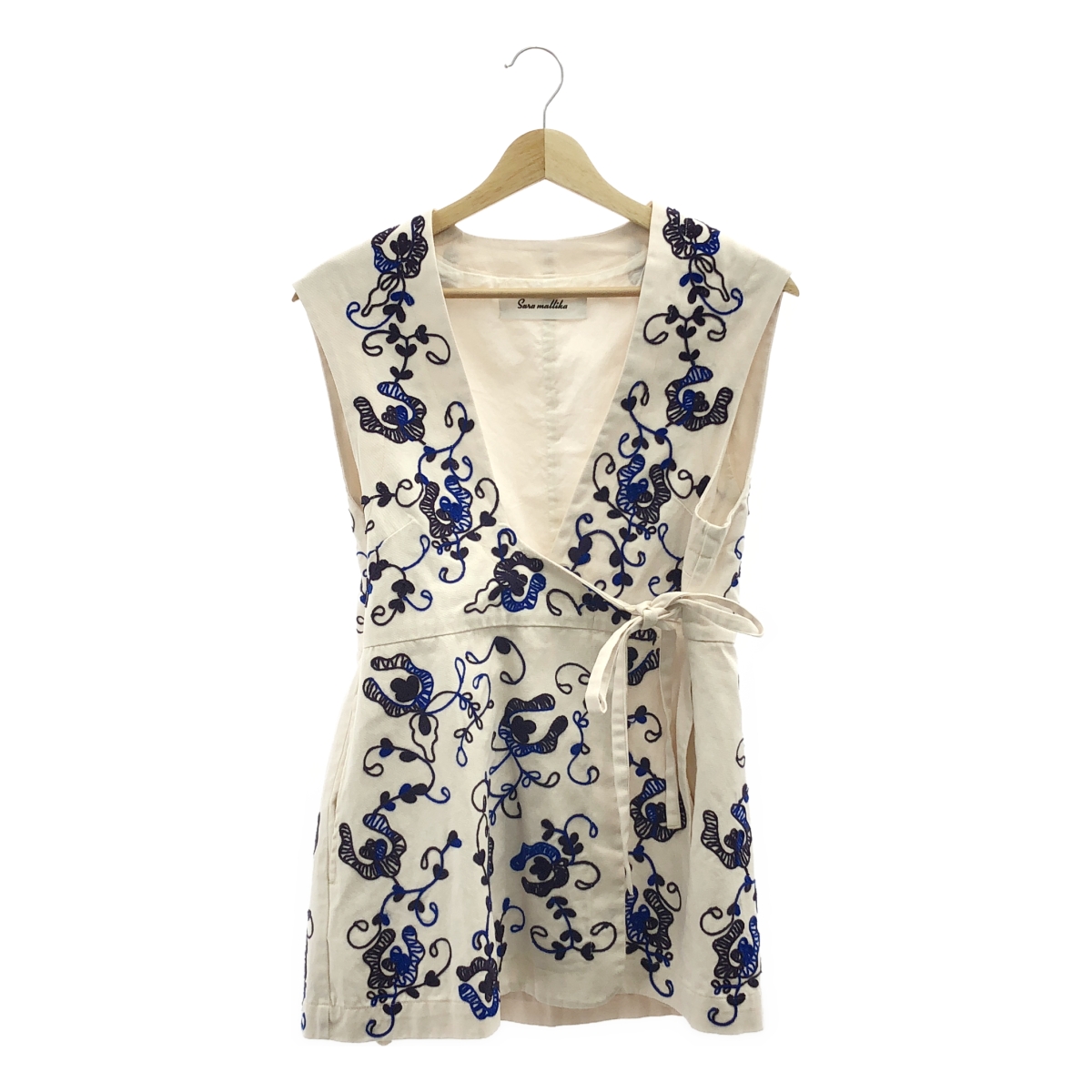 sara mallika / サラマリカ エンブロイダリー ポケット付き カシュクール ロング ベスト / 総裏地