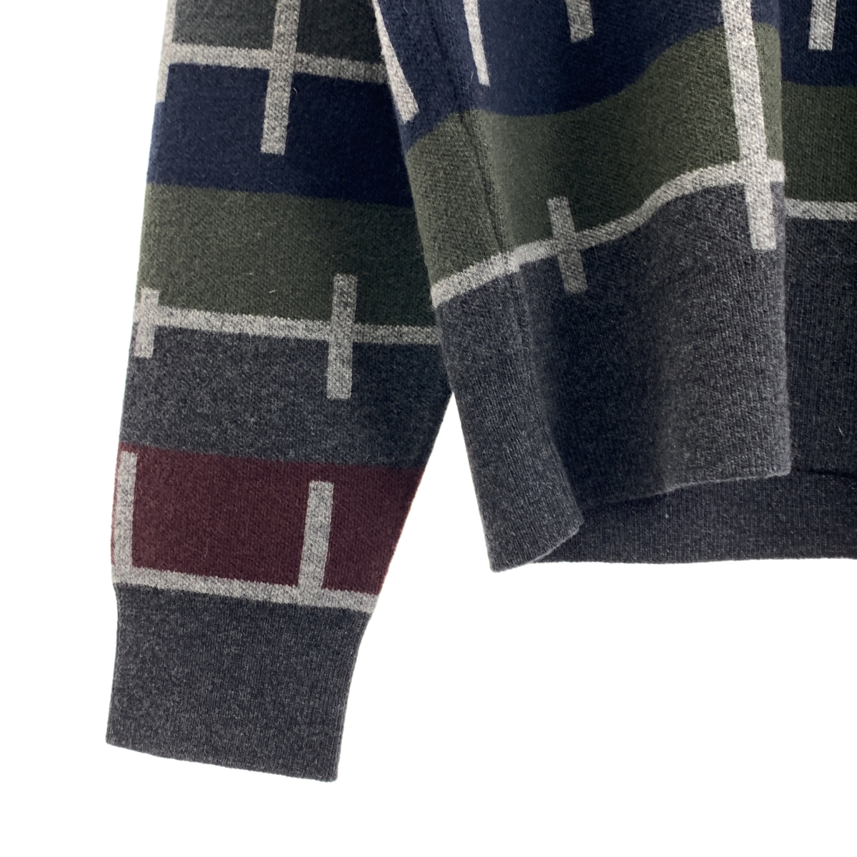 HERMES / エルメス カシミヤ100% ラインパターン クルーネック ニット