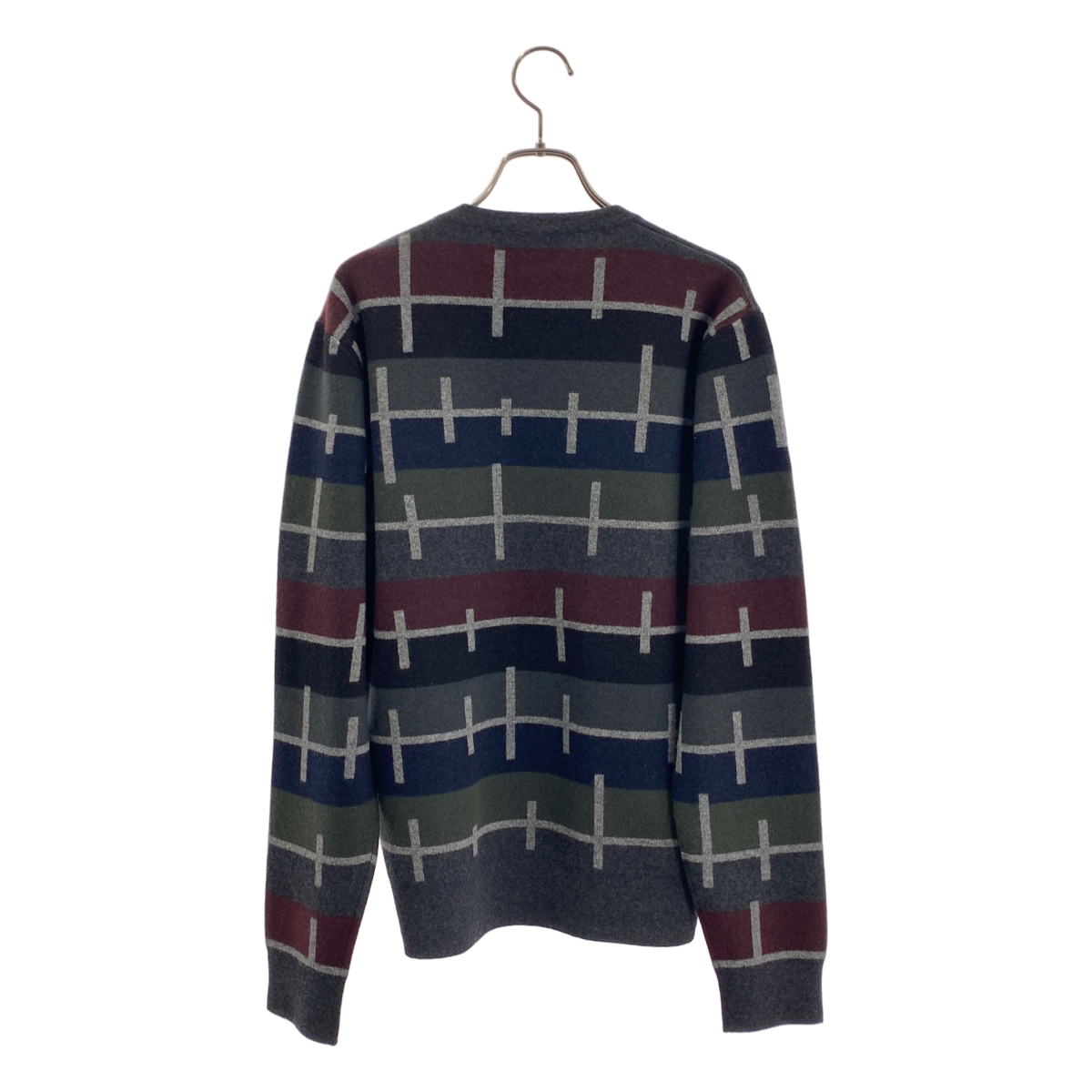 HERMES / エルメス カシミヤ100% ラインパターン クルーネック ニット