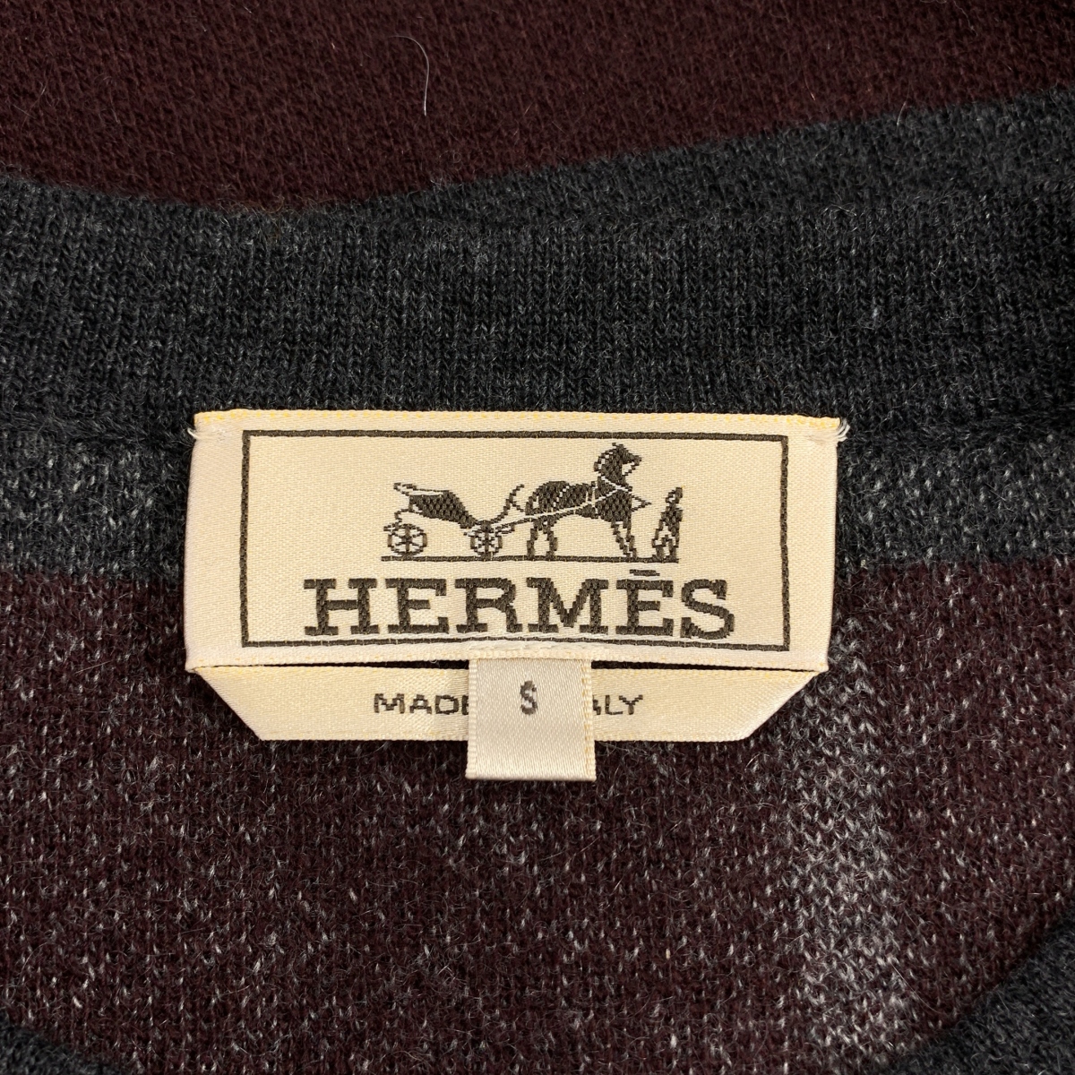 HERMES / エルメス カシミヤ100% ラインパターン クルーネック ニット