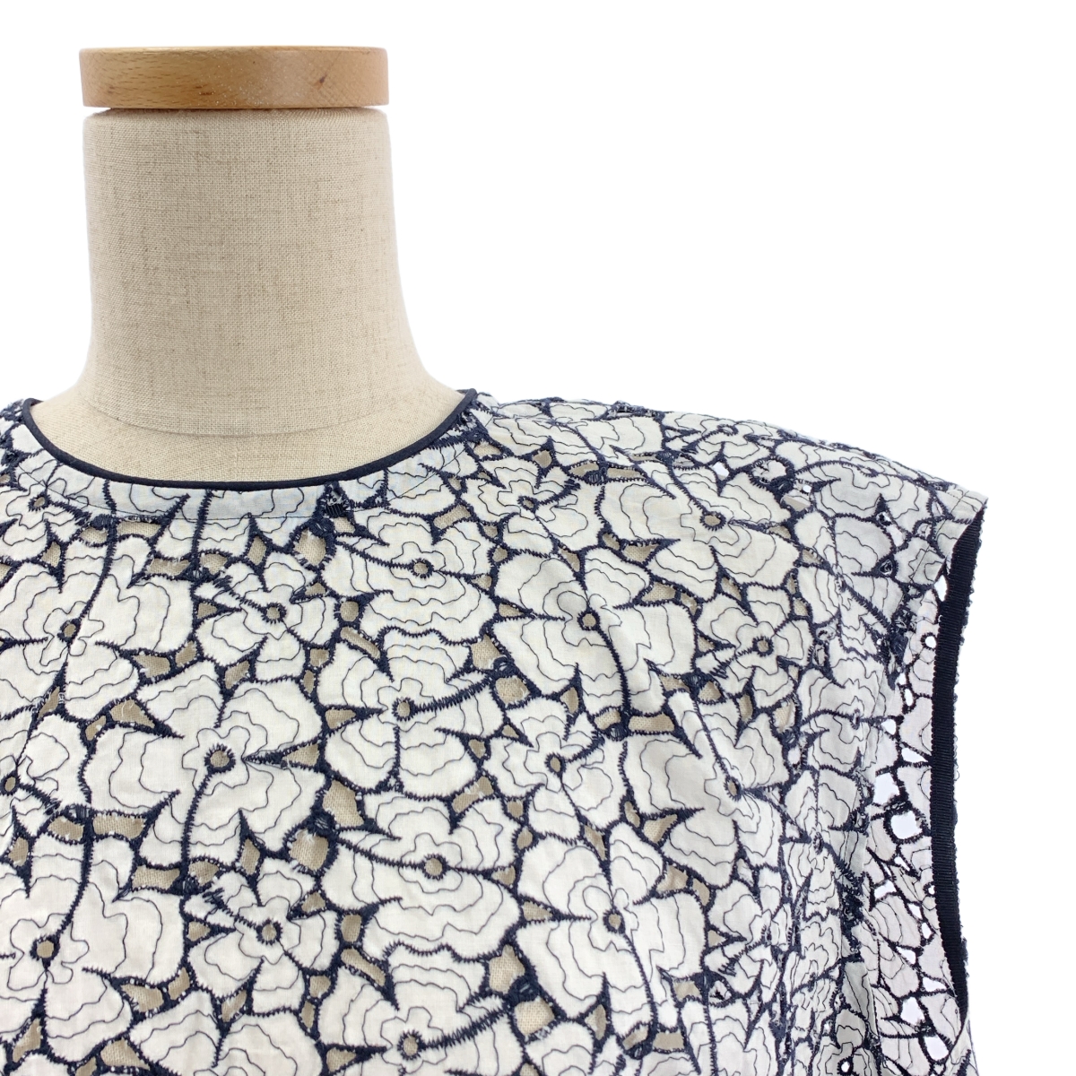 Drawer / ドゥロワー コットン フラワー レース エンブロイダリー ノースリーブ ブラウス