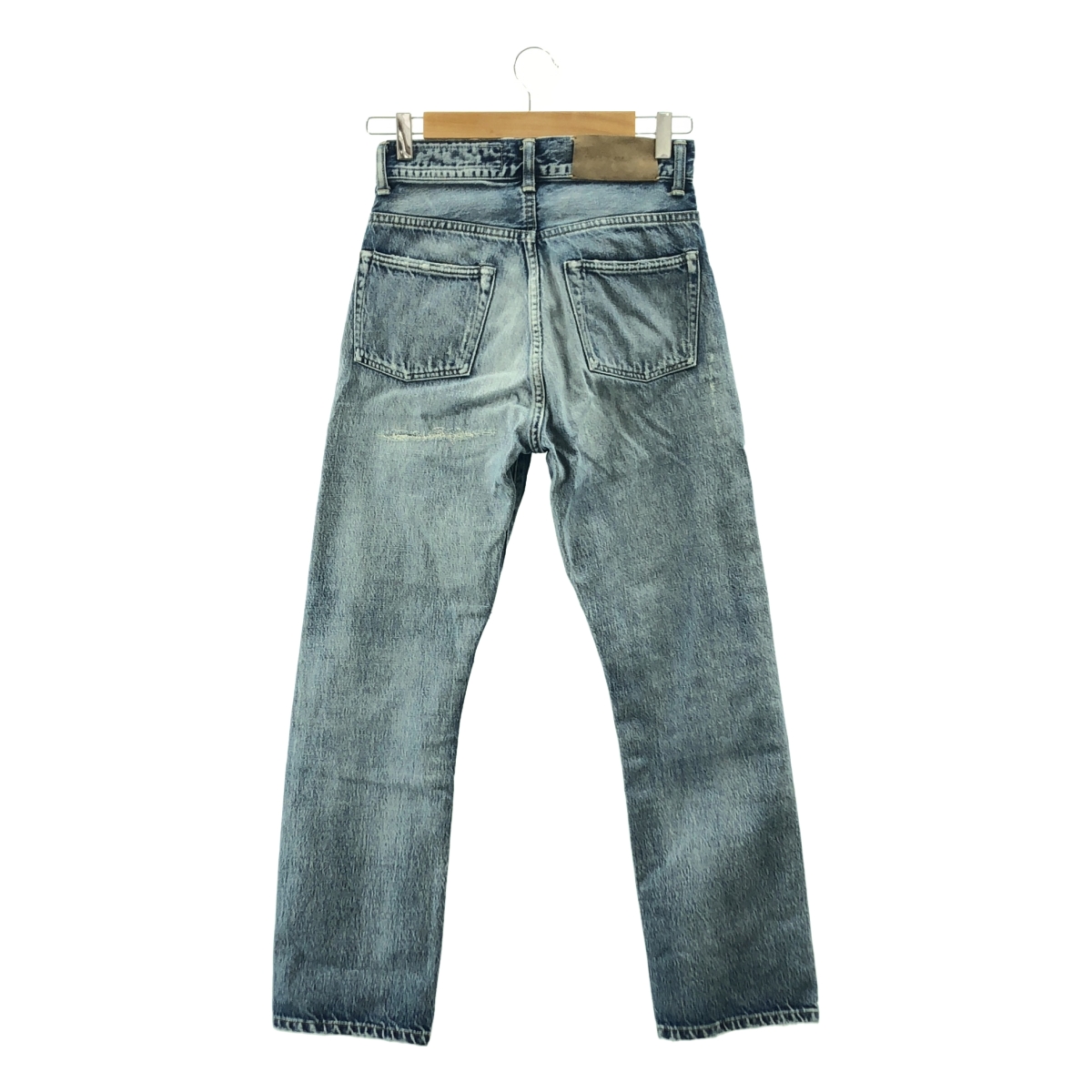 KURO / クロ ダメージ加工 牛革 レザーロゴパッチ セルビッチ デニムパンツ