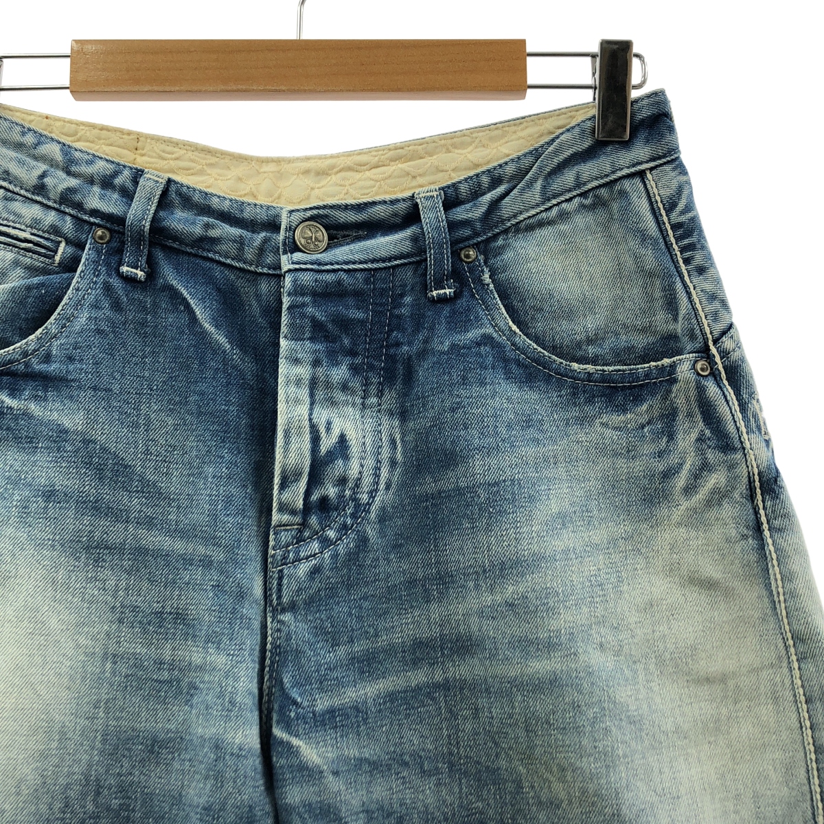 mina perhonen / ミナペルホネン always / オールウェイズ ダメージ加工 レザーパッチ デニムパンツ