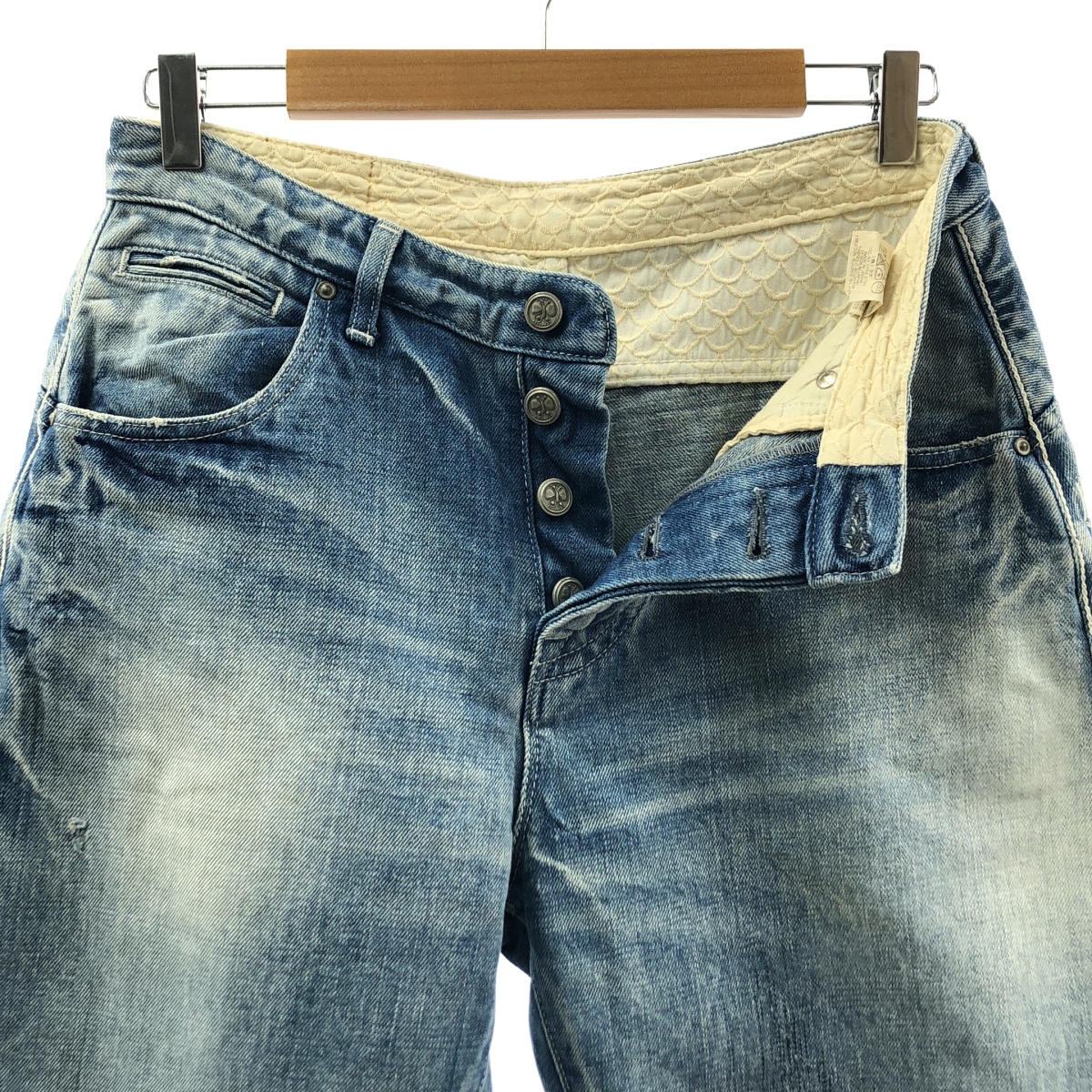 mina perhonen / ミナペルホネン always / オールウェイズ ダメージ加工 レザーパッチ デニムパンツ