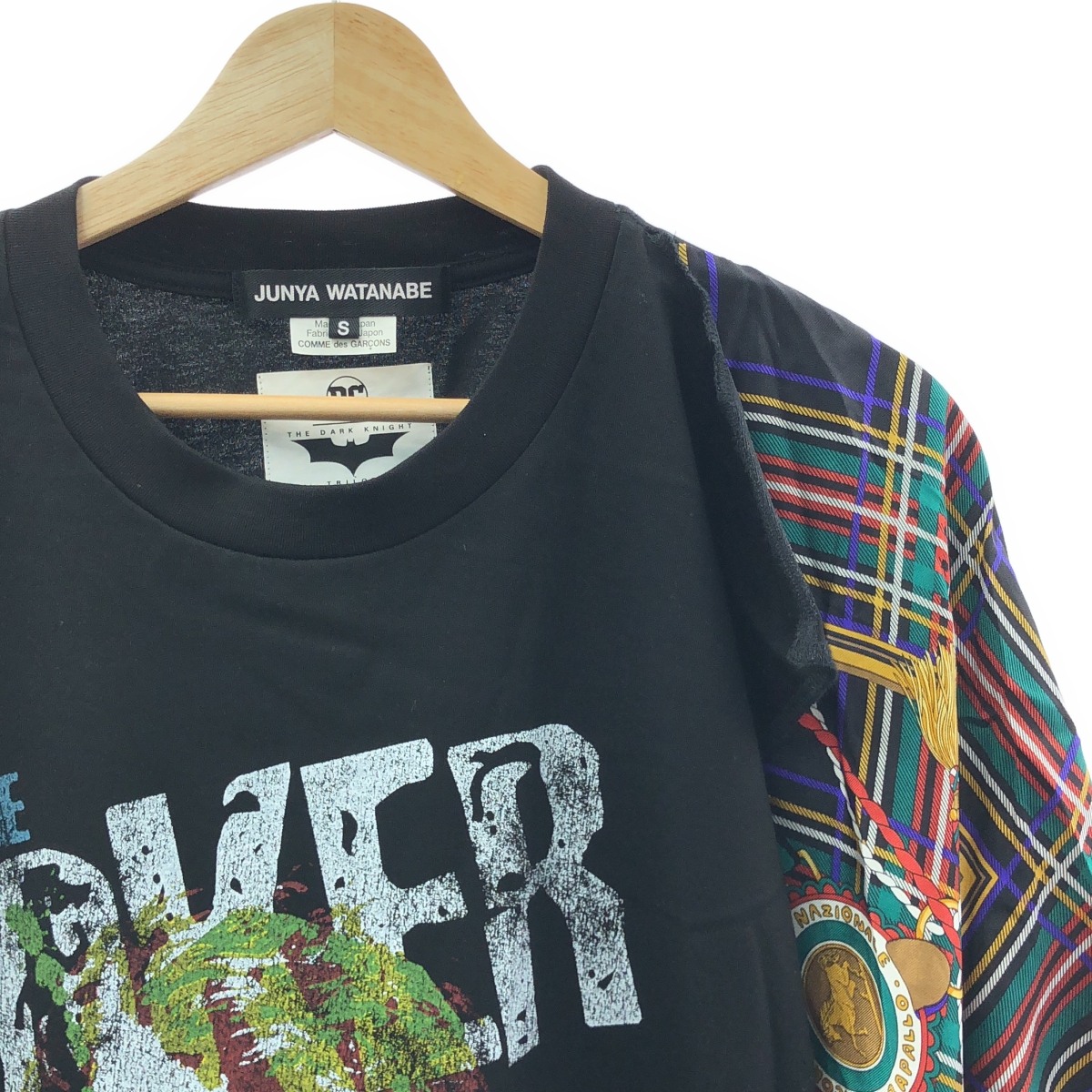 JUNYA WATANABE / ジュンヤワタナベ Dark Knight × チェック柄 シルクスカーフ ドッキング Tシャツ