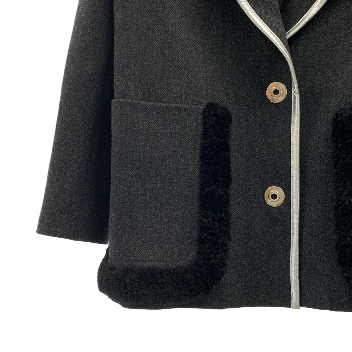 PRADA / プラダ ウール パイピング レザー切替 ボア テーラードジャケット