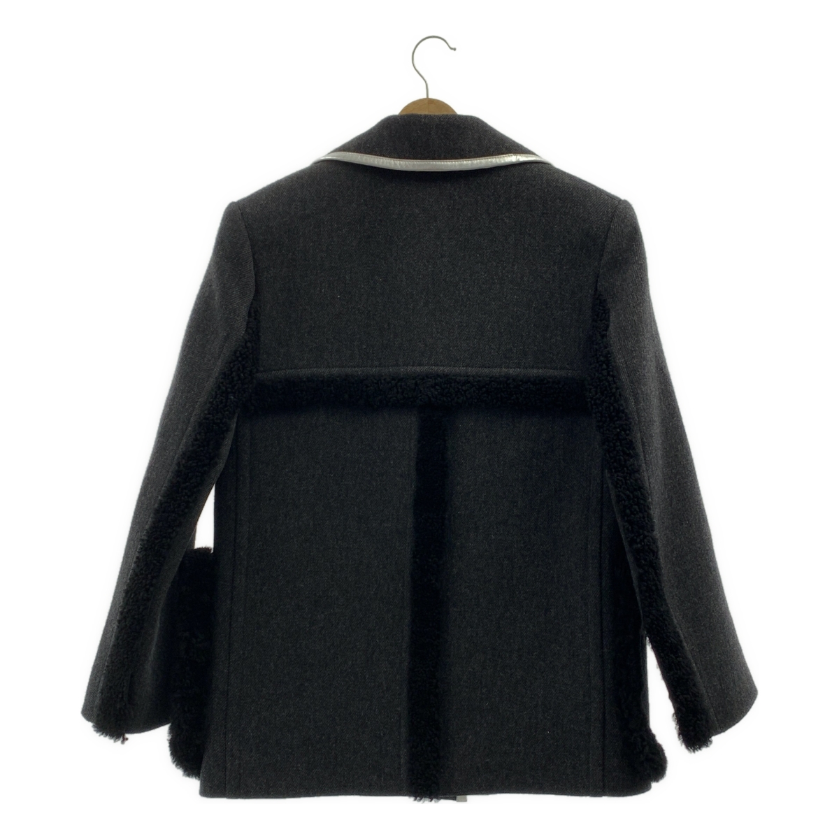 PRADA / プラダ ウール パイピング レザー切替 ボア テーラードジャケット