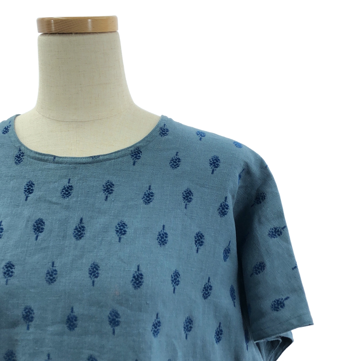 R&D.M.Co / オールドマンズテーラー リネン 総柄 Vネック ギャザー プルオーバーワンピース