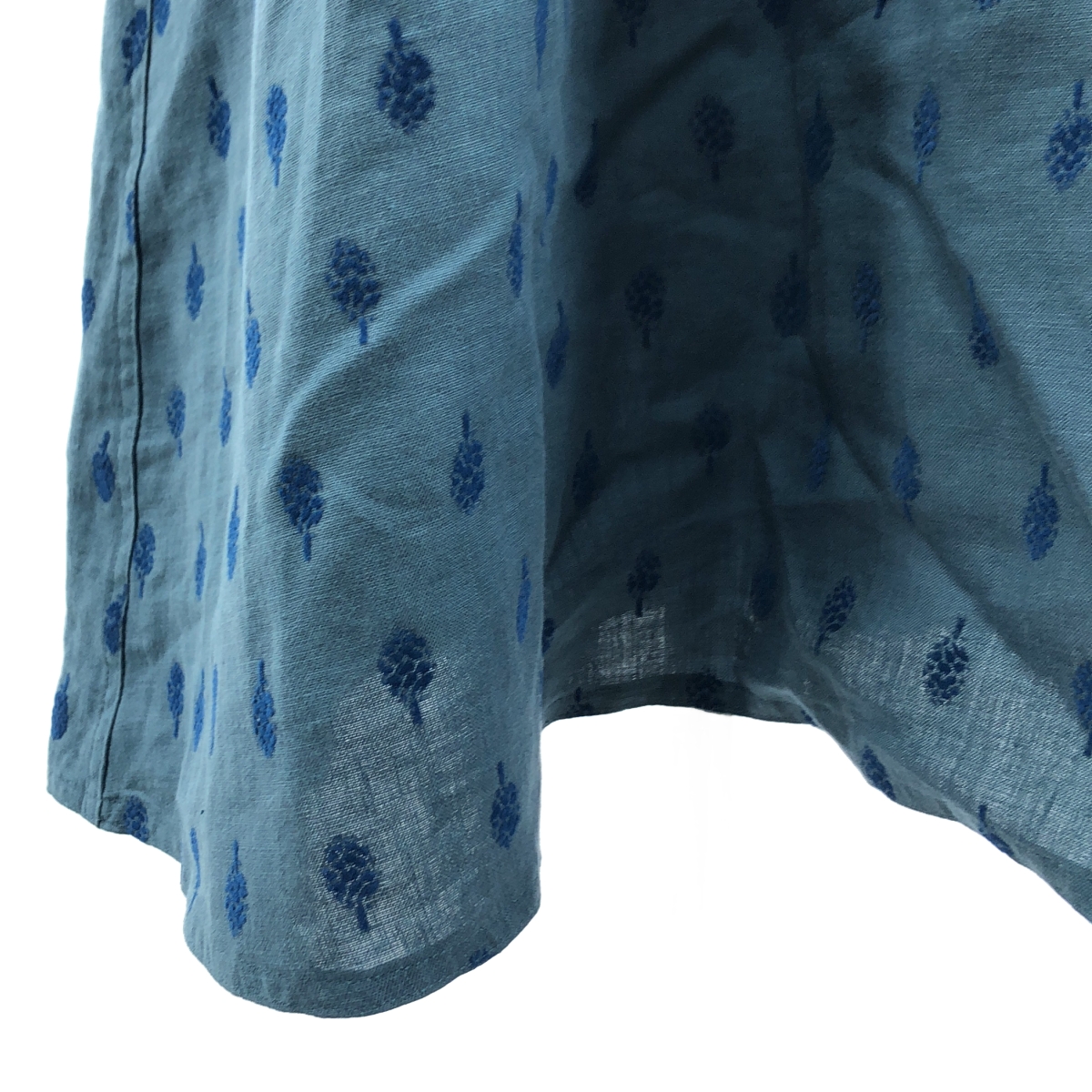 R&D.M.Co / オールドマンズテーラー リネン 総柄 Vネック ギャザー プルオーバーワンピース