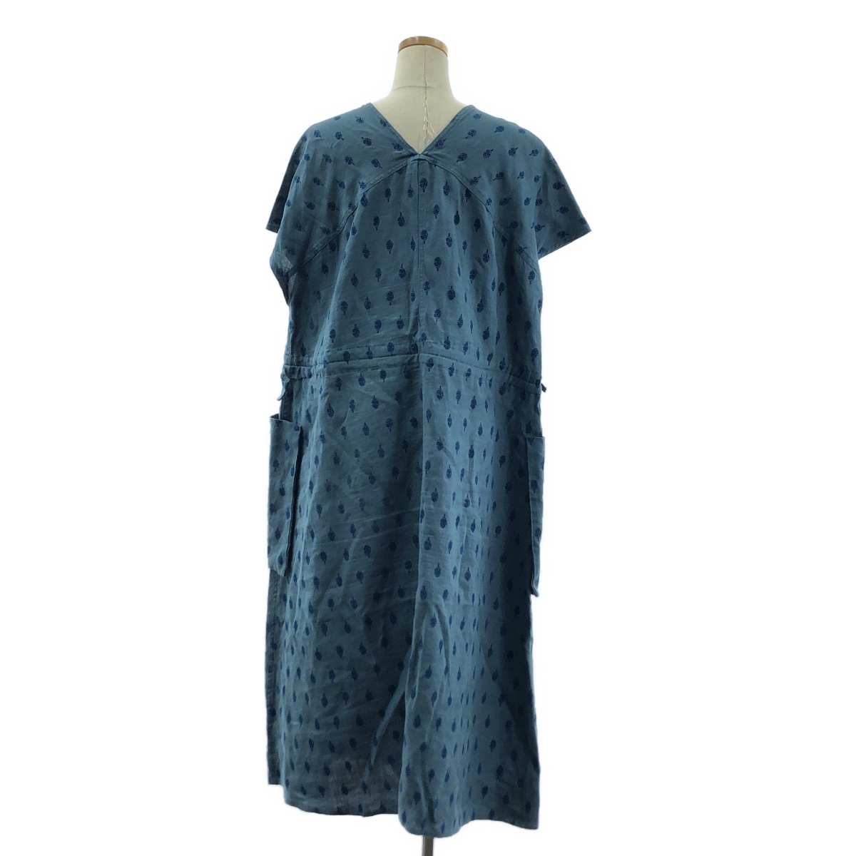 R&D.M.Co / オールドマンズテーラー リネン 総柄 Vネック ギャザー プルオーバーワンピース