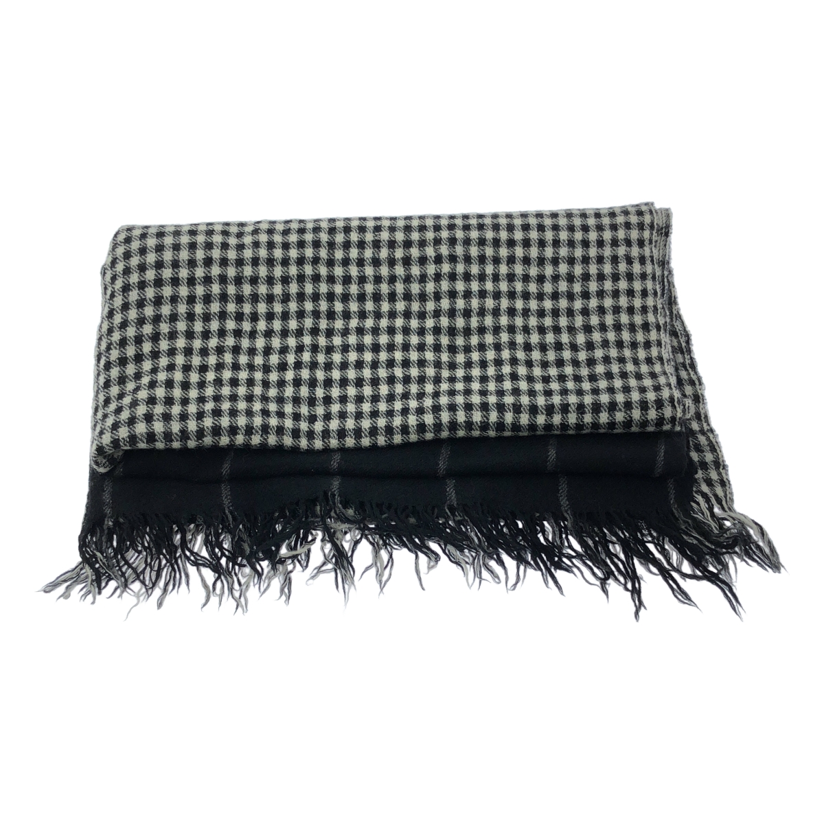 Y's / ワイズヨウジヤマモト ウール エンブロイダリーワンポイントロゴ フリンジ 大判 ストール マフラー