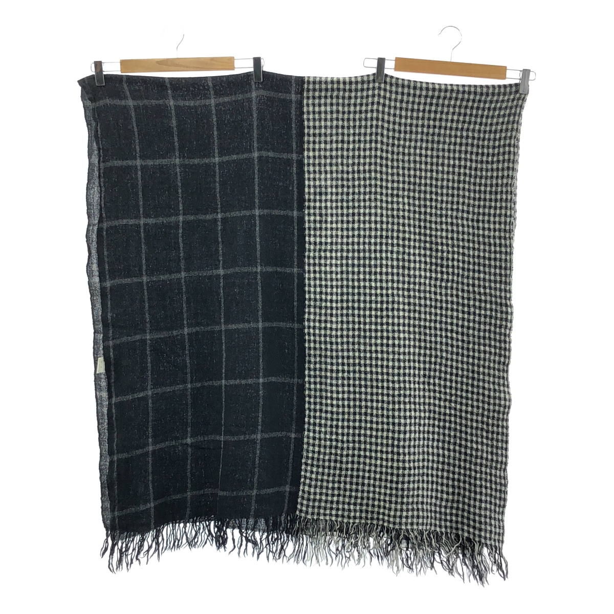 Y's / ワイズヨウジヤマモト ウール エンブロイダリーワンポイントロゴ フリンジ 大判 ストール マフラー