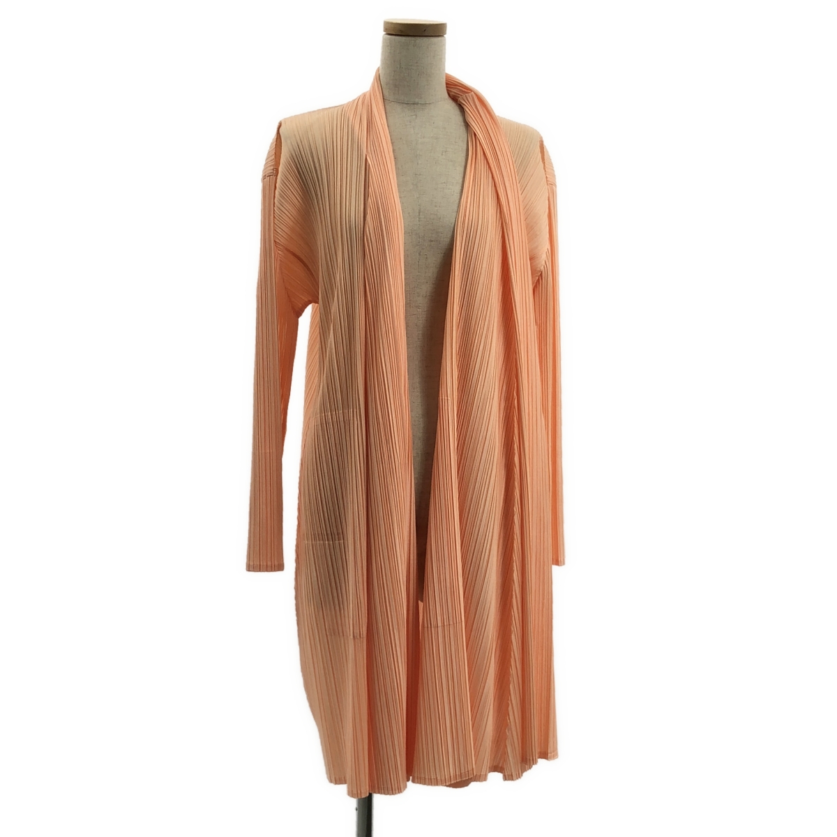 PLEATS PLEASE ISSEY MIYAKE / プリーツプリーズイッセイミヤケ ノーカラー ボタンレス ポケット付き ロングカーディガン コーディガン