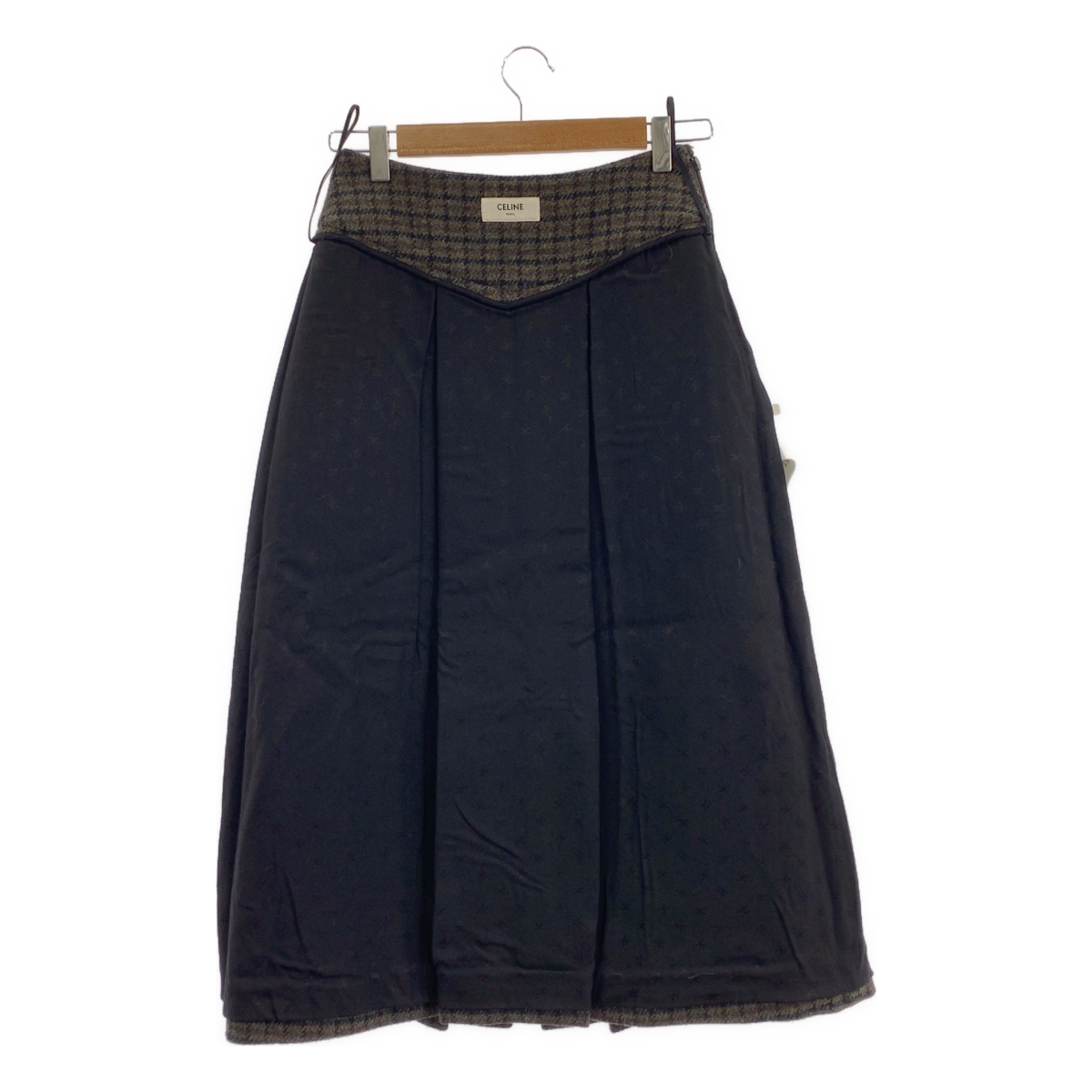 CELINE / セリーヌ ウール チェック プリーツ ロングスカート
