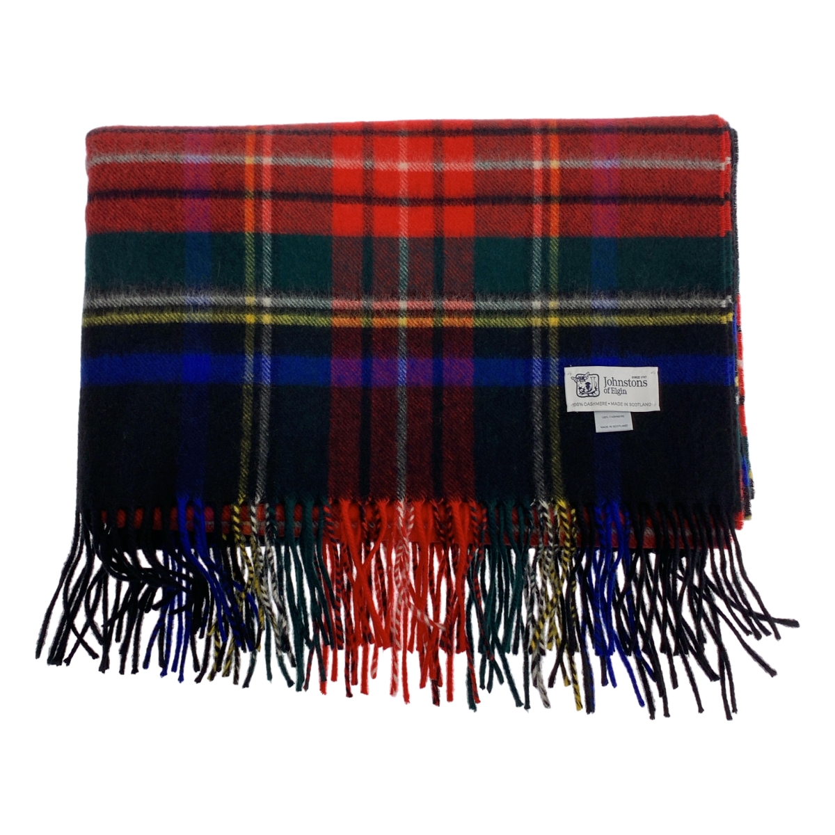 JOHNSTONS OF ELGIN / ジョンストンズオブエルガン チェック カシミヤ フリンジ ロングストール