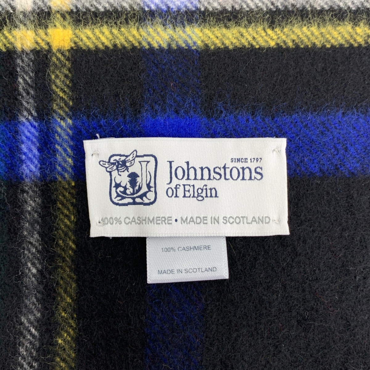 JOHNSTONS OF ELGIN / ジョンストンズオブエルガン チェック カシミヤ フリンジ ロングストール