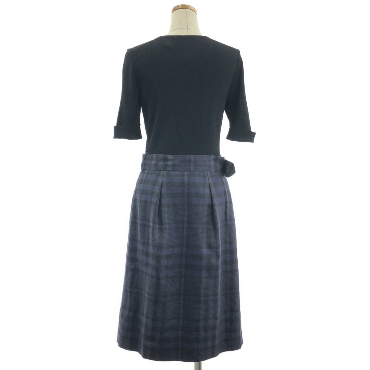 BURBERRY LONDON / バーバリーロンドン ニット切替 チェック ベルテッド スカート ワンピース