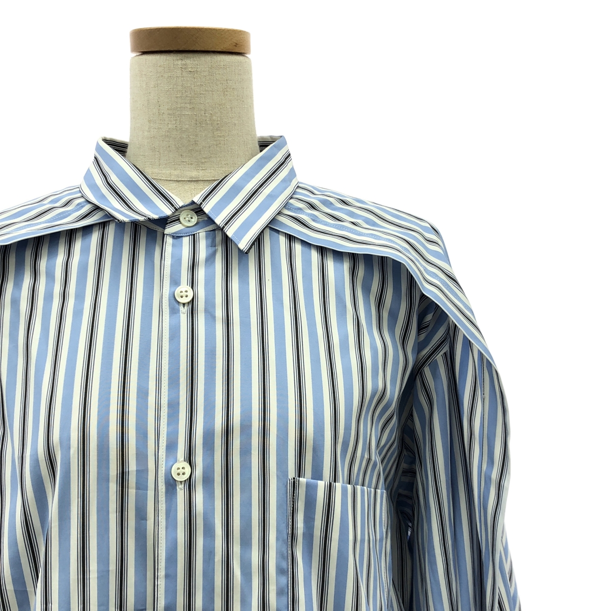 COMME des GARCONS SHIRT / コムデギャルソンシャツ コットン 変形 ストライプ オーバー ロングシャツ ブラウス