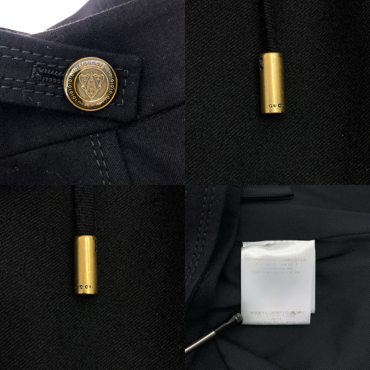 GUCCI / グッチ ウール ロゴボタン レースアップ バックジップ スリット スカート / 総裏地