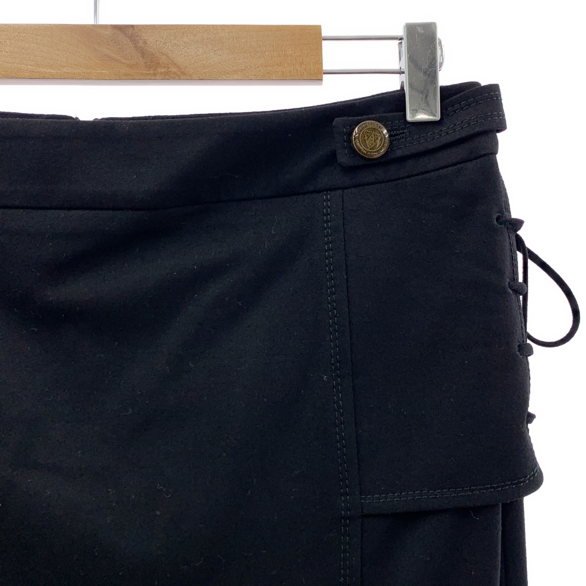 GUCCI / グッチ ウール ロゴボタン レースアップ バックジップ スリット スカート / 総裏地