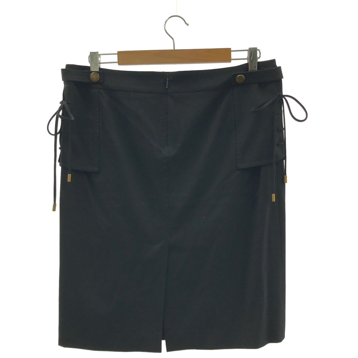 GUCCI / グッチ ウール ロゴボタン レースアップ バックジップ スリット スカート / 総裏地