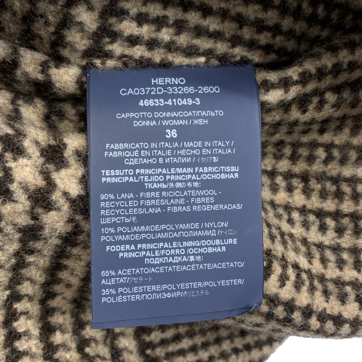 HERNO / ヘルノ ウール 千鳥格子 ステンカラー コート