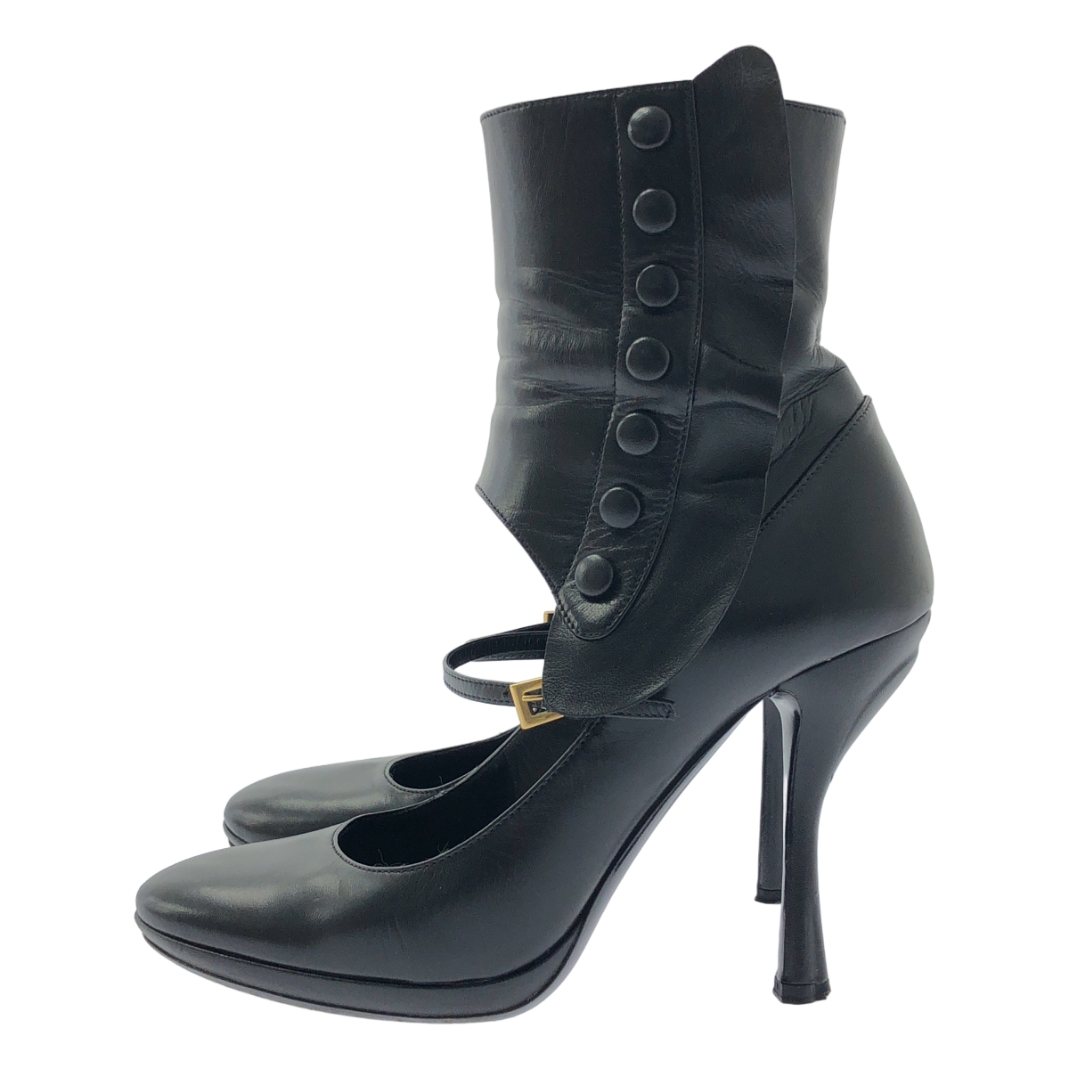 PRADA / プラダ サイドボタン ラウンドトゥ ヒールブーツ