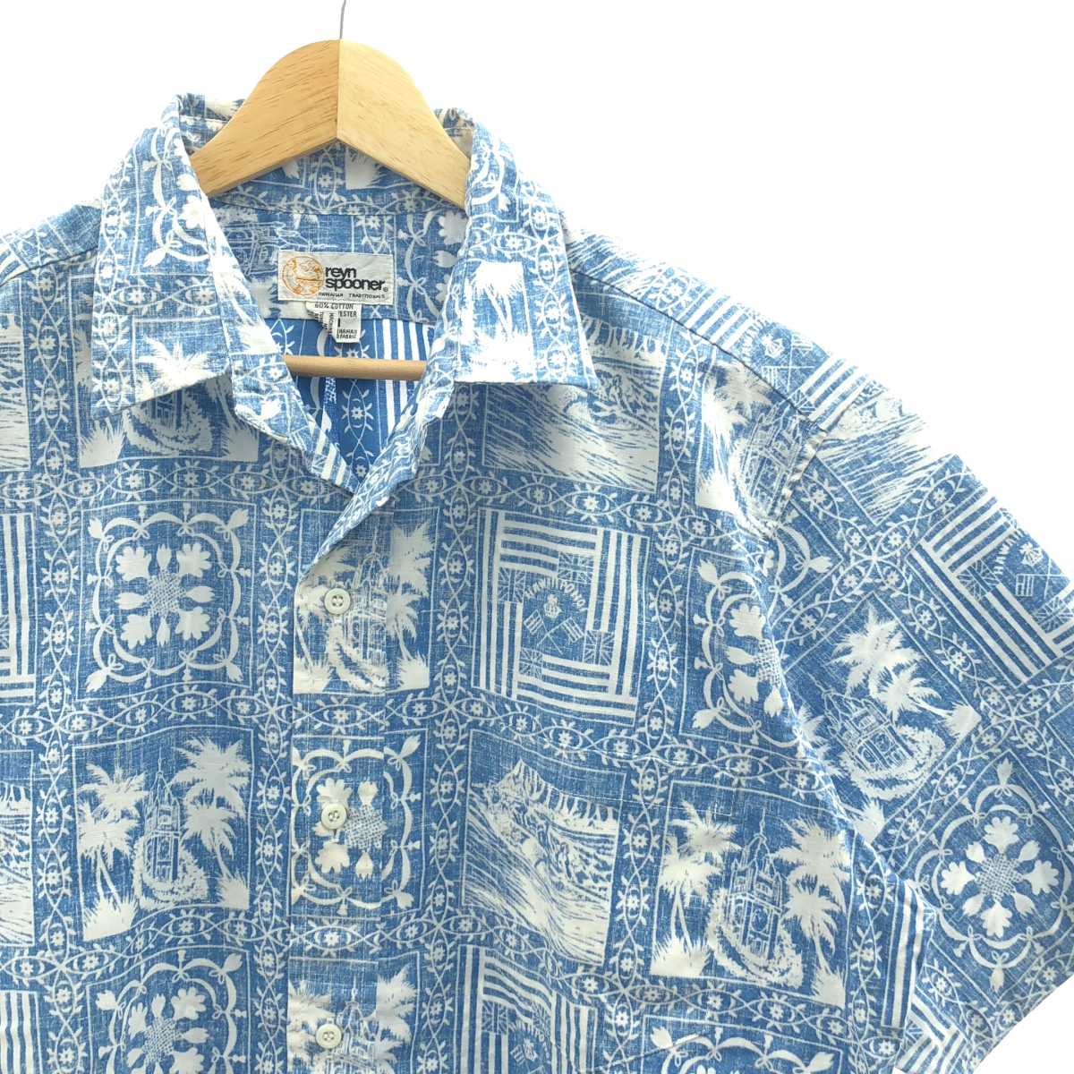 reyn spooner / レインスプーナー 1980s ヴィンテージ 総柄 アロハシャツ 乳首なし 金タグ