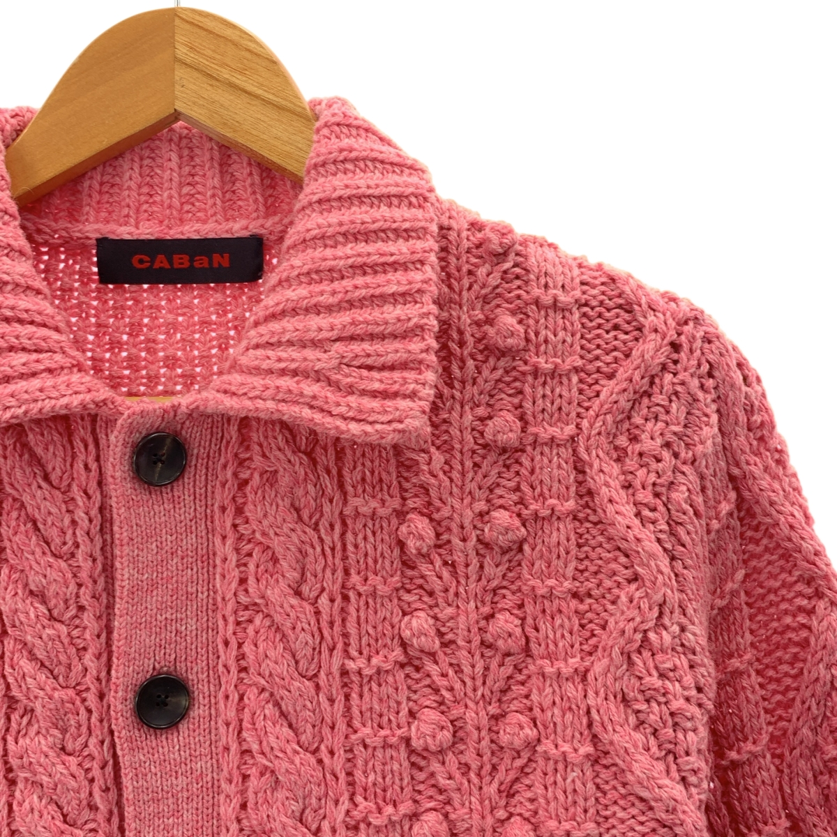 CABaN / キャバン ウール ハンドニット ケーブル ポロ カーディガン
