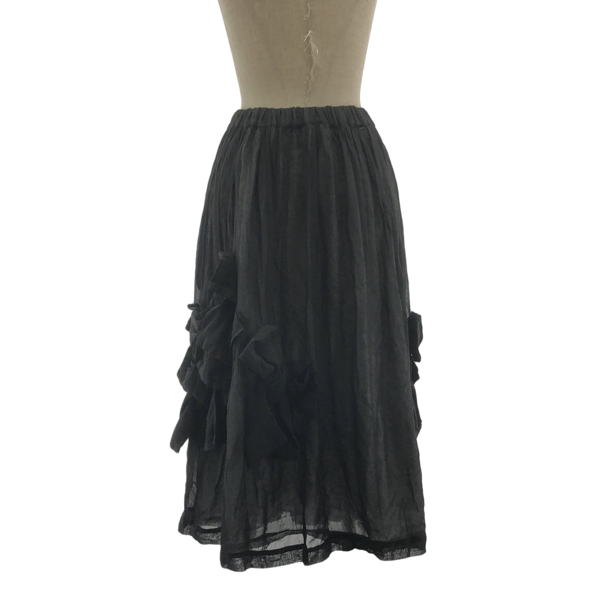 COMME des GARCONS COMME des GARCONS / コムコム リボン装飾 シアー ギャザー ドローストリング ボリューム スカート / 総裏地