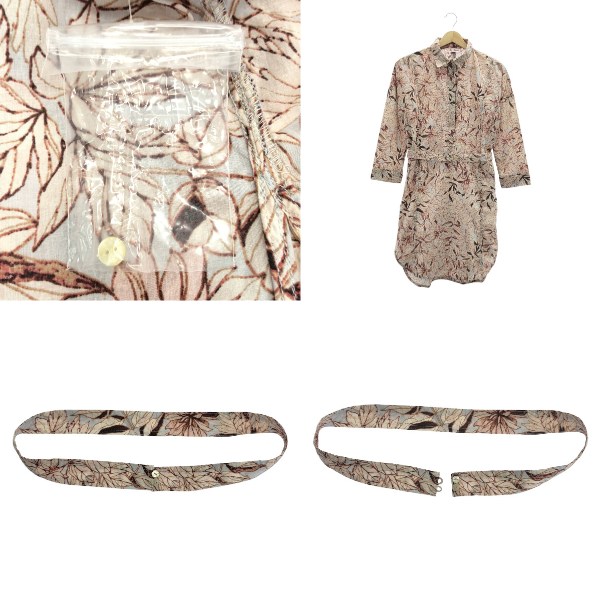 その他 コットン 総柄 ベルテッド シャツ ワンピース