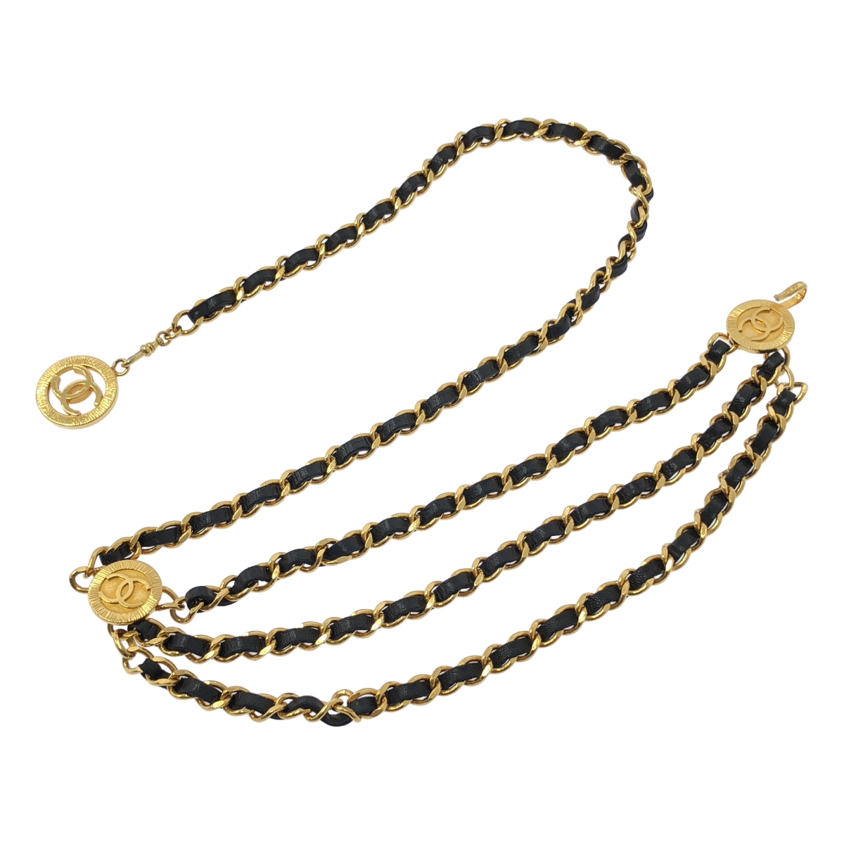 CHANEL / シャネル CHAIN & LEATHER BELT / ココマーク 3連 レザー チェーン ベルト