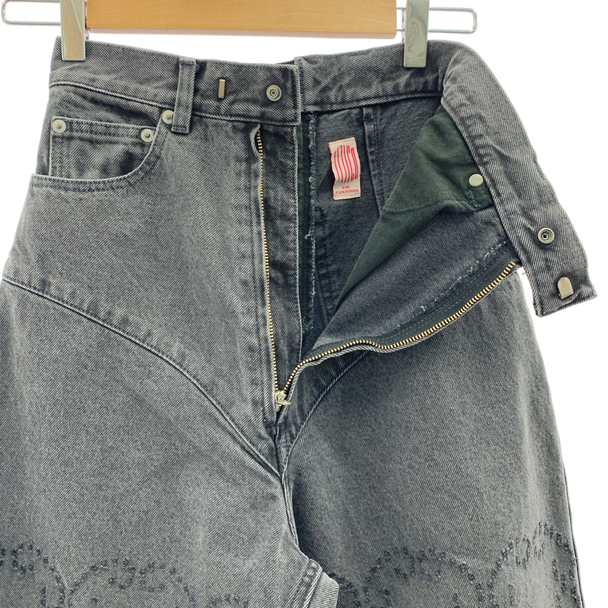 その他 LASER-CUT WIDE JEANS / レーザー加工 バックレースアップ ブラックデニム パンツ