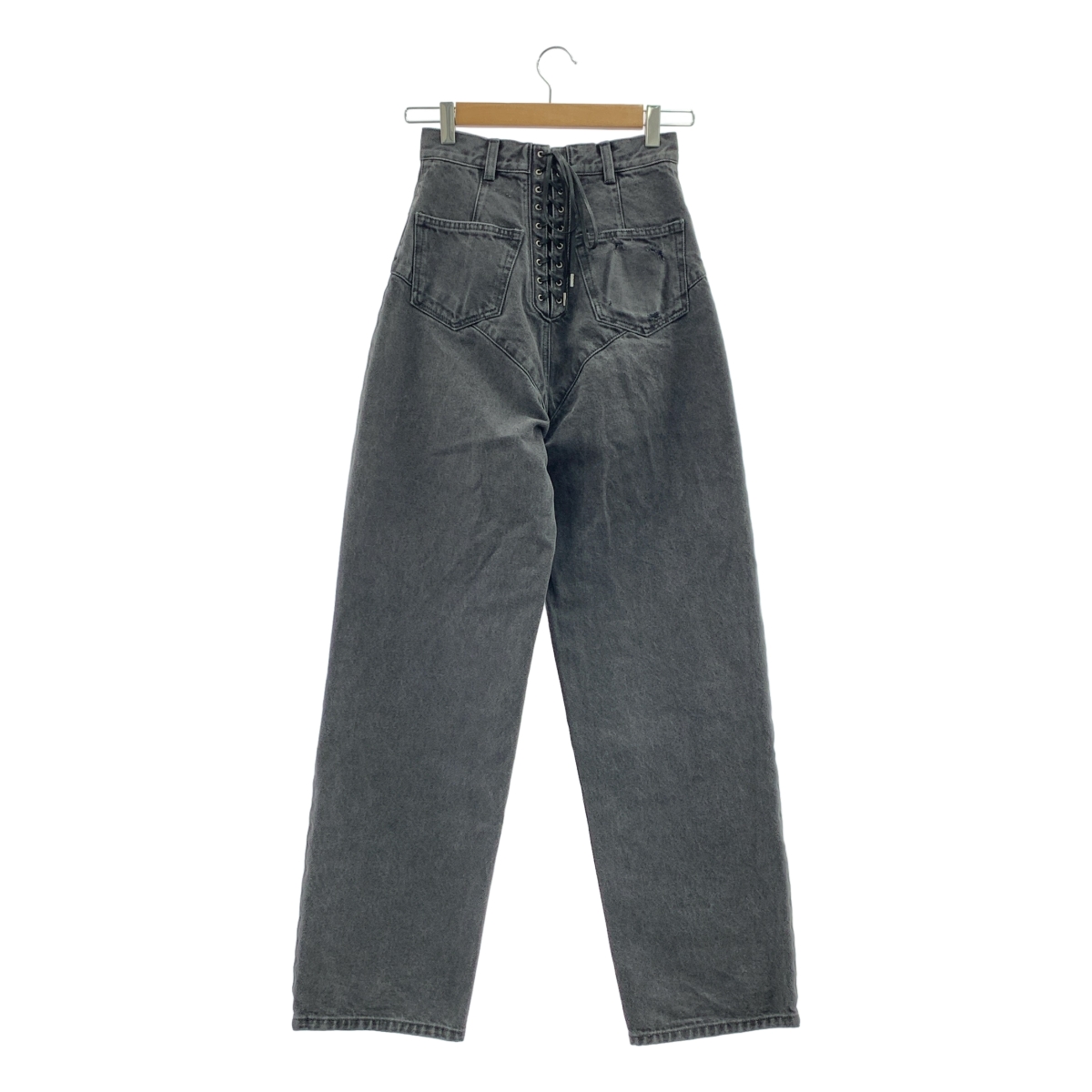 その他 LASER-CUT WIDE JEANS / レーザー加工 バックレースアップ ブラックデニム パンツ