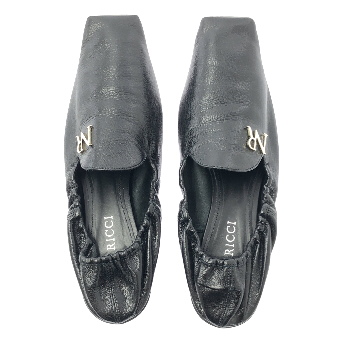 NINA RICCI / ニナリッチ レザー ロゴ スクエアトゥ フラット バレエシューズ