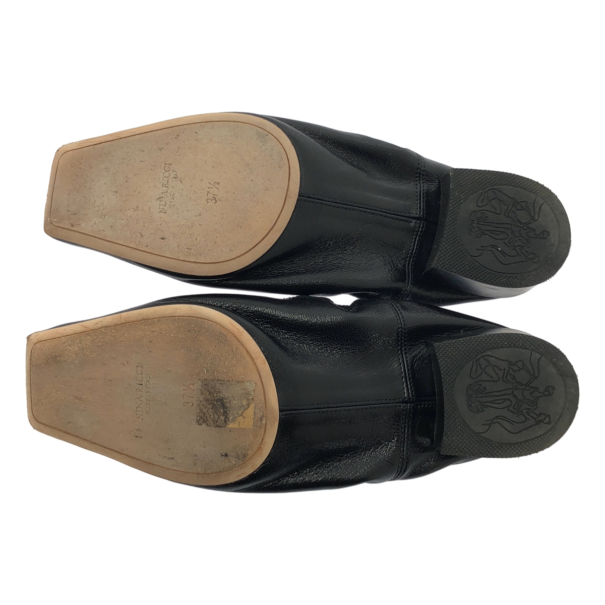 NINA RICCI / ニナリッチ レザー ロゴ スクエアトゥ フラット バレエシューズ