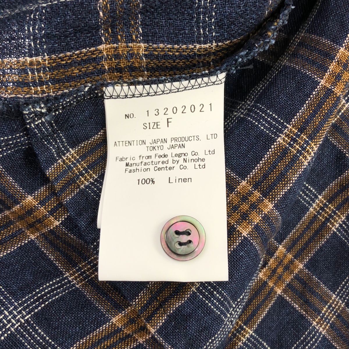 Vlas Blomme / ヴラスブラム リネン チェック バックボタン ワンピース