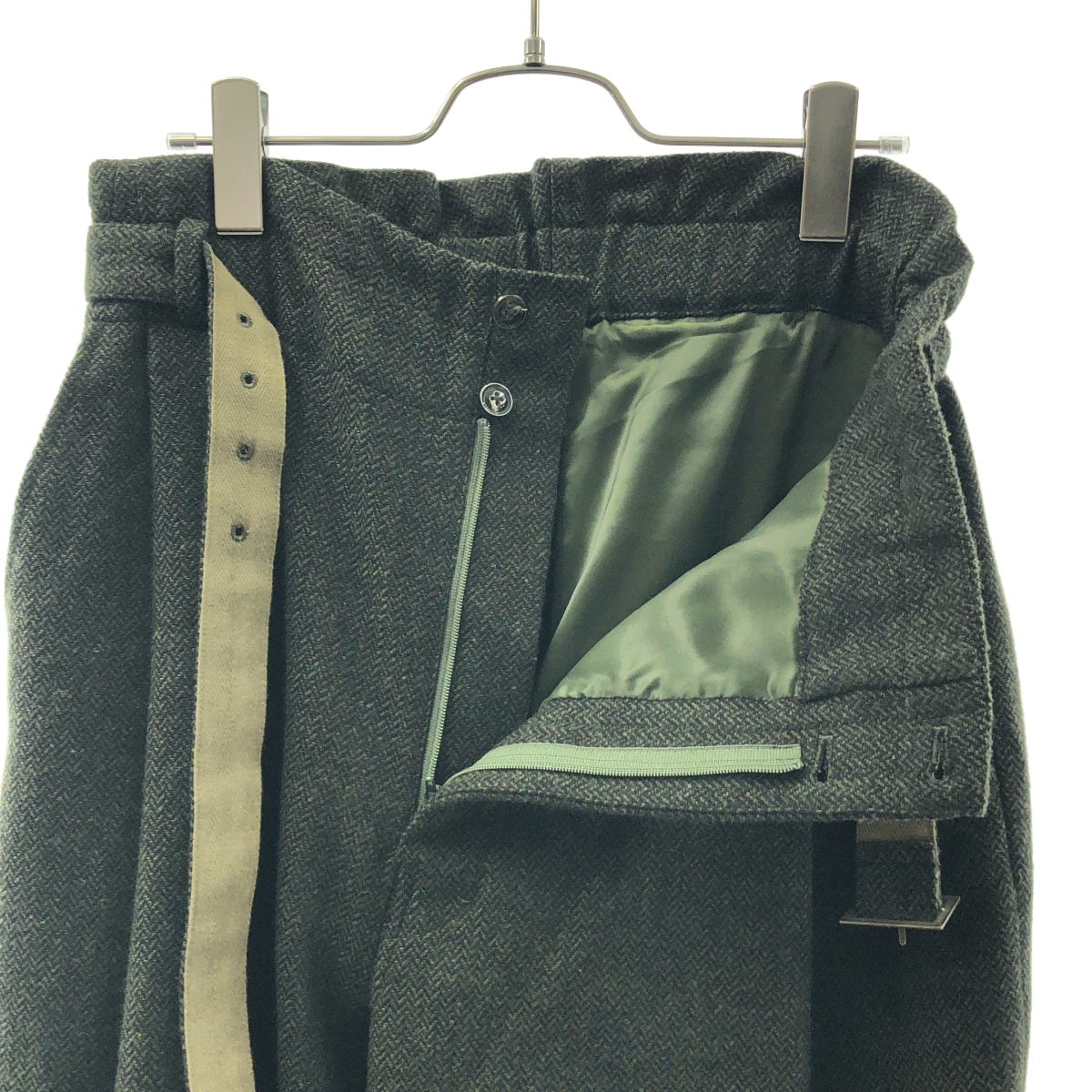 その他 ウール ヘリンボーン ベルテッド タック パンツ / 裏地付き