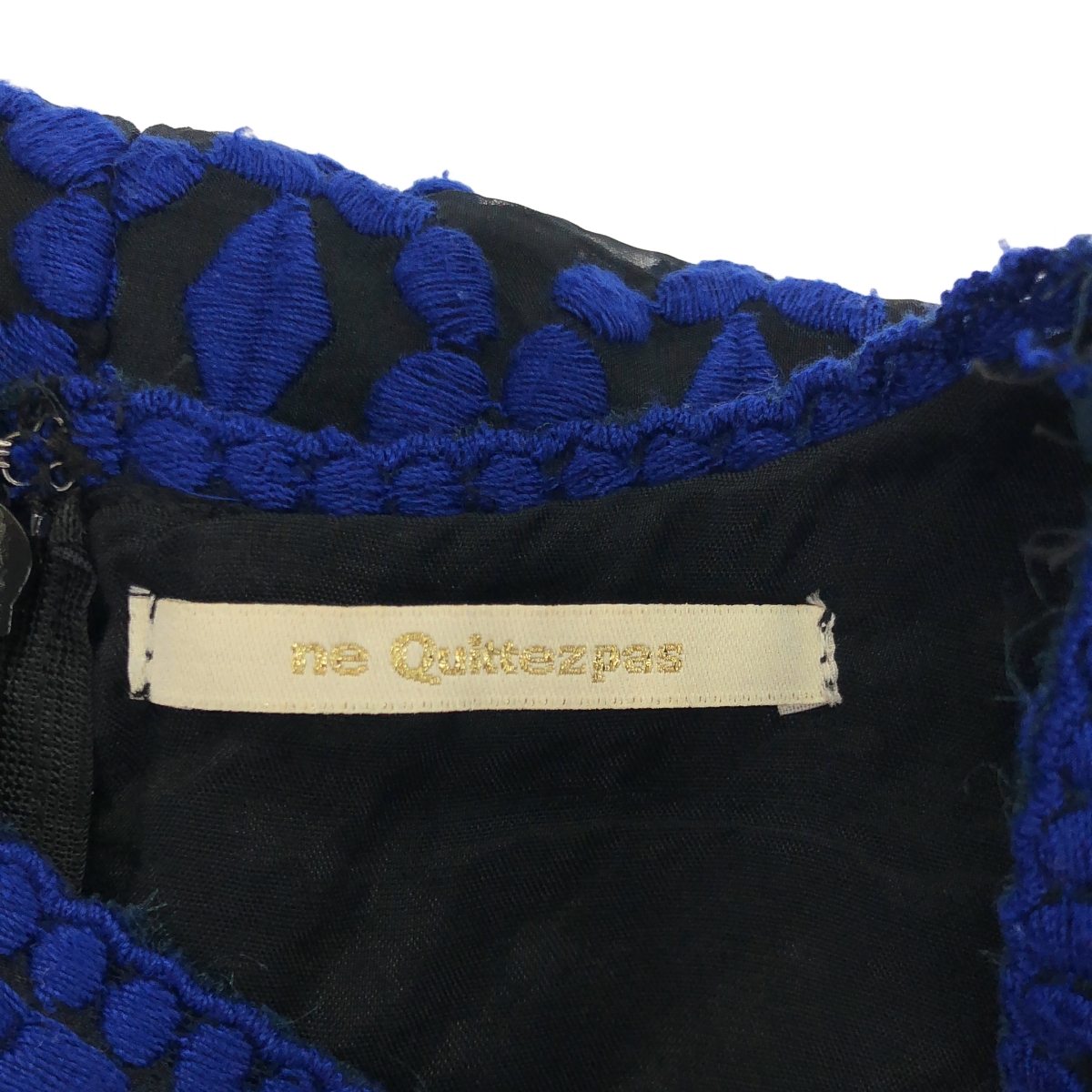 ne Quittez pas / ヌキテパ シルク エンブロイダリー バックジップ ドレス ワンピース / 総裏地