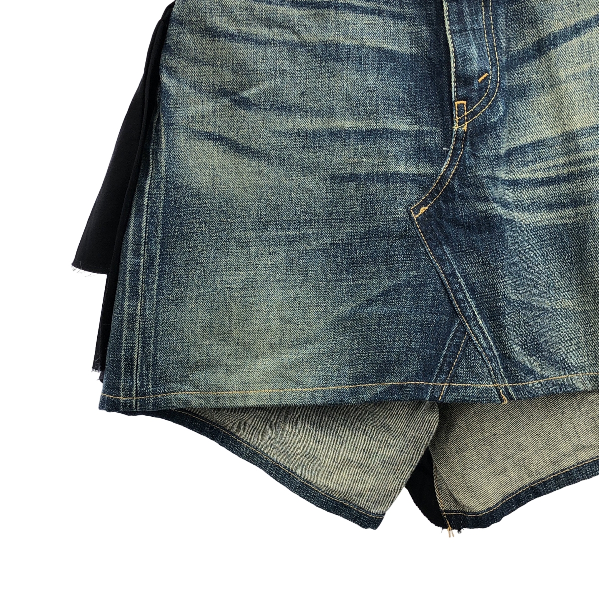 JUNYA WATANABE COMME des GARCONS / ジュンヤワタナベ 異素材 切替 再構築  バックドッキング レザーパッチ セルビッチ デニム スカート