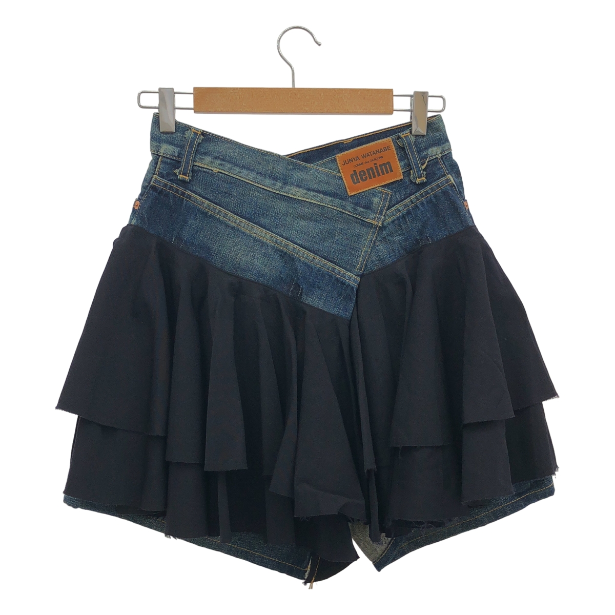 JUNYA WATANABE COMME des GARCONS / ジュンヤワタナベ 異素材 切替 再構築  バックドッキング レザーパッチ セルビッチ デニム スカート