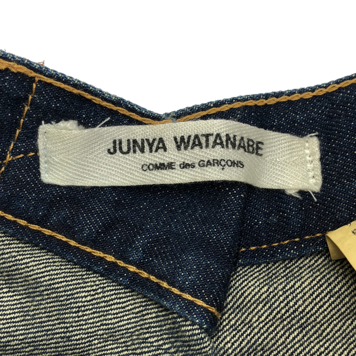 JUNYA WATANABE COMME des GARCONS / ジュンヤワタナベ 異素材 切替 再構築  バックドッキング レザーパッチ セルビッチ デニム スカート