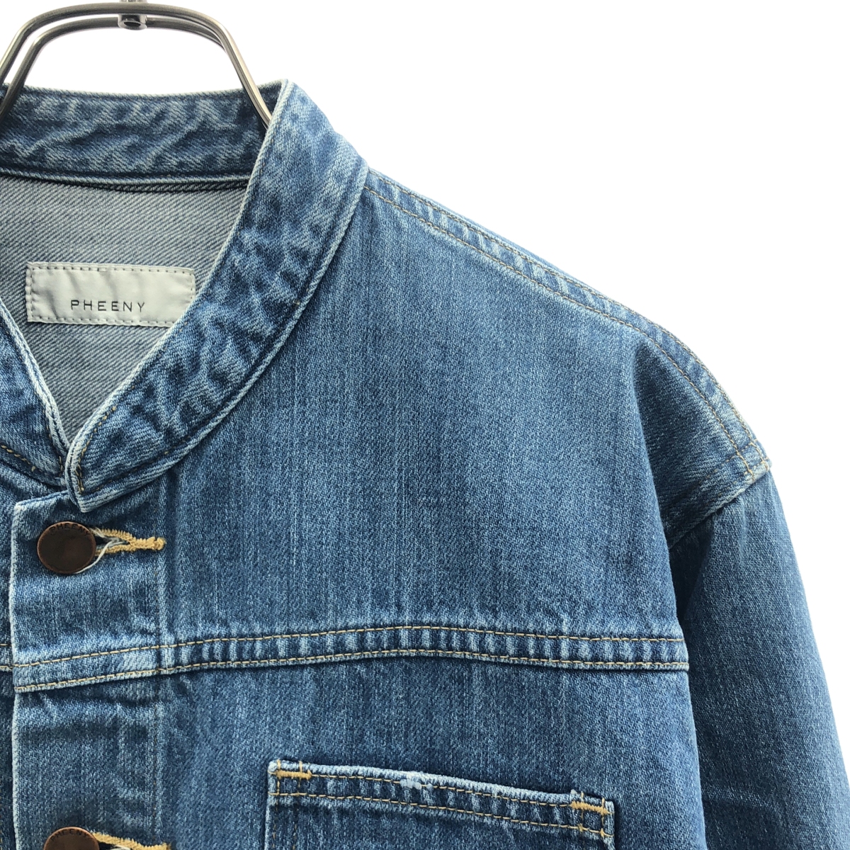 PHEENY / フィーニー ロゴボタン スタンドネック デニム シャツ ジャケット