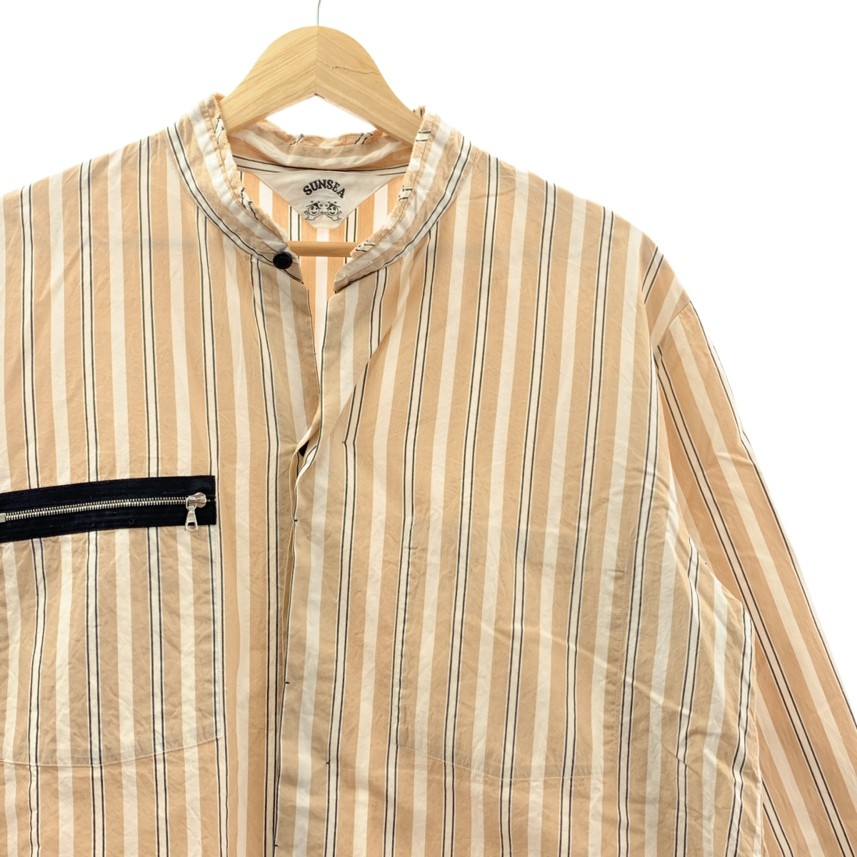 SUNSEA / サンシー PAJAMA ZIP SHIRT コットン シルク ストライプ シャツ