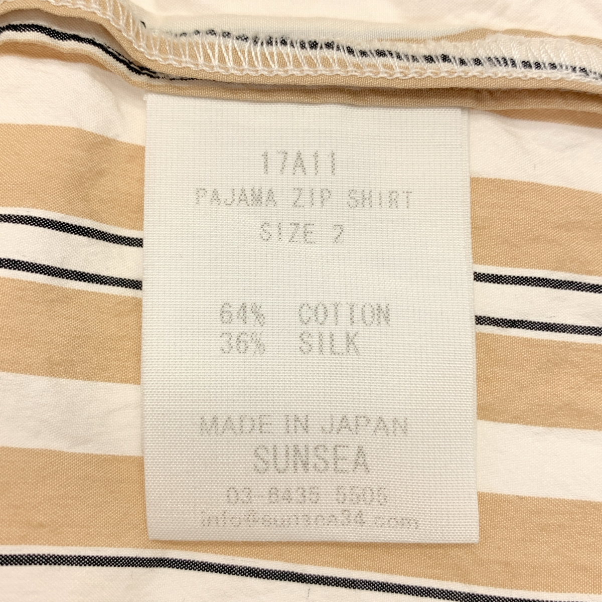SUNSEA / サンシー PAJAMA ZIP SHIRT コットン シルク ストライプ シャツ