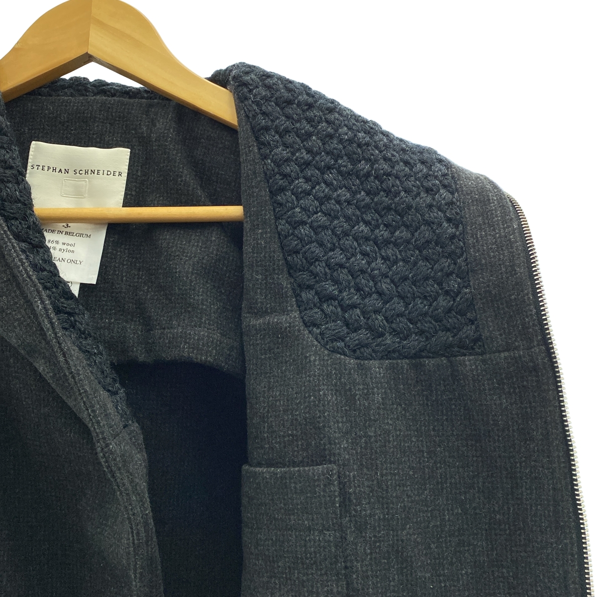 STEPHAN SCHNEIDER / ステファンシュナイダー ウール混 フーデッド ジップアップ ライダースジャケット