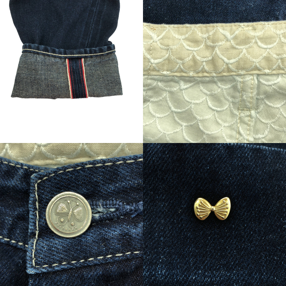 mina perhonen / ミナペルホネン always / オールウェイズ レザーパッチ セルビッチ デニムパンツ