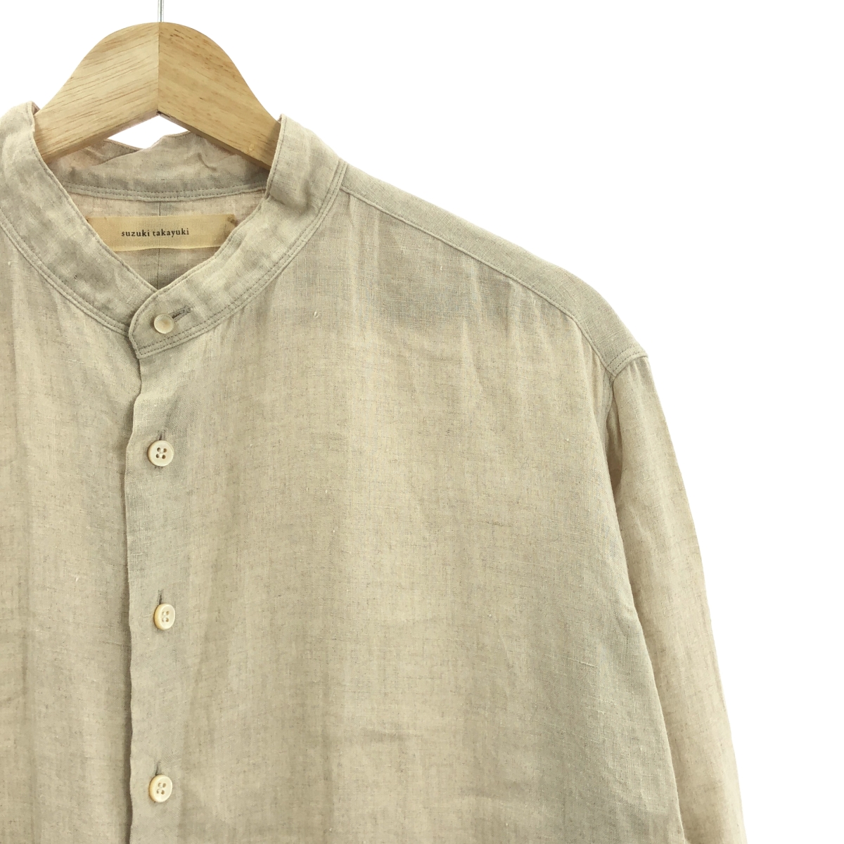 suzuki takayuki / スズキタカユキ リネン ギャザー ポケット付き バンドカラー シャツ ワンピース